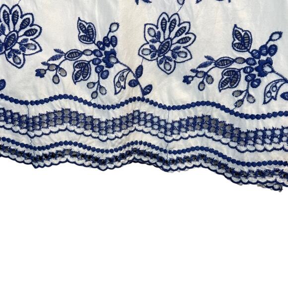 Loft Embroidered Floral Mini Skirt Blue White Sz 10P Petite Scalloped Edge Hem - Picture 3 of 10